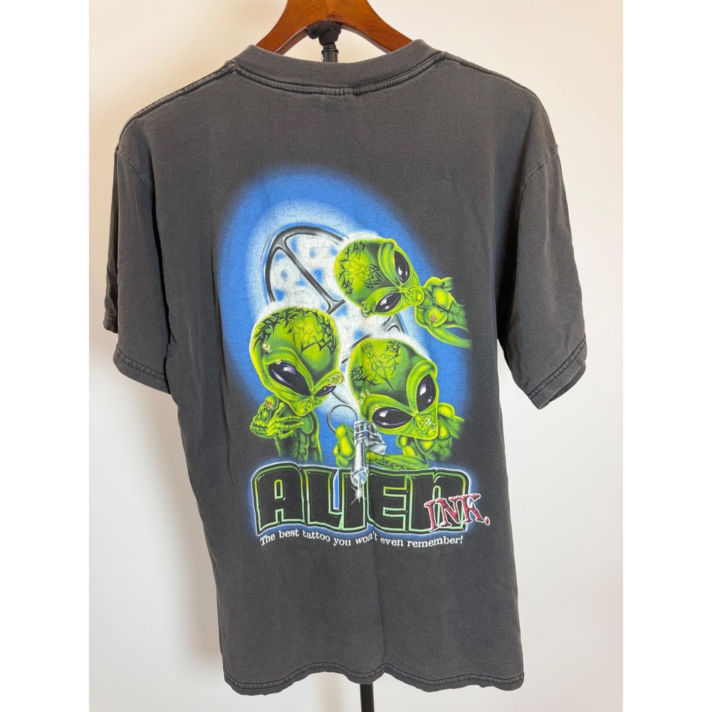 Vintage Tultex Alien Ink Tattoo Graphic T-Shirt Black Large 90s Sci-Fi Tee